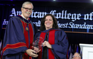 Danielle Saunders Walsh, MD, FACS, FAAP, receives the RAS-ACS Outstanding Mentor of the Year Award from Outgoing ACS President Ronald V. Maier, MD, FACS, FRSEd(Hon), FCSHK(Hon), FCCS(Hon).