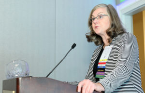 Above: Mary H. McGrath, MD, MPH, FACS, Chair of the Board of Directors of the ACS Fellows Leadership Society (FLS) spoke at the 31st Annual Donor Recognition Luncheon of the FLS. Dr. McGrath told attendees, “Because of you, over $2 million in funding and awards were dispensed during the last fiscal year.” This year’s Guest Speaker was ACS Regent and Program Committee Chair Henri R. Ford, MD, MHA, FACS, FAAP, FRCSEng(Hon).